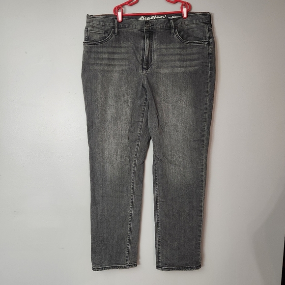 Eddie Bauer Flannel Lined Buffalo plaid Jeans Women’s Size 14 boyfriend fit - Picture 1 of 13